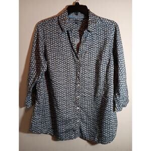 Market & Spruce Blouse, Women’s Plus Size 2X, 3/4 Sleeve Blue Black & White